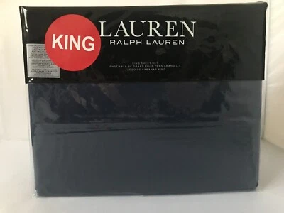 Juego de sábanas lisas Ralph Lauren KING Sloane antimicrobianas 100 % algodón 4 piezas Foto 1 de 4