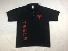 Tesla Motors Shirt Short Sleeve Polo Collared Shirt Black And Red Mens Sz Large