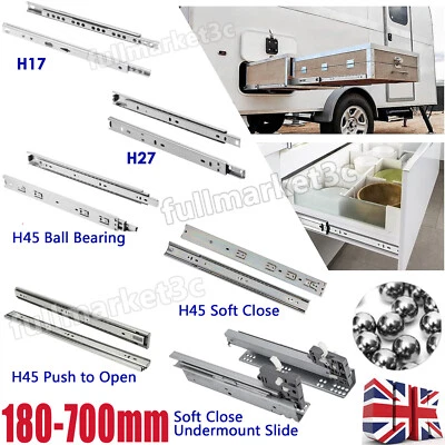 Heavy Duty Drawer Runners Slides Ball Bearing Soft Close/Push to Open/17mm/27mm - Image 1 of 4