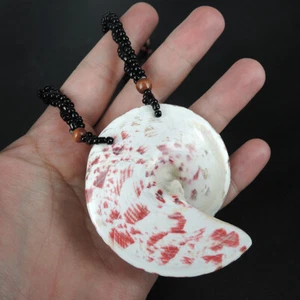 Large Handcrafted Natural Pink Spotted Shell Pendant Necklace Jewellery, SPN-08 - Picture 1 of 8