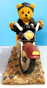 Biker Teddy Bear on Motorcycle Figurine Resin - Picture 1 of 7