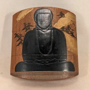 Antique Japanese Lacquer Wood Inro Kamakura Daibutsu Big Buddha Sagemono Netsuke - Picture 1 of 24