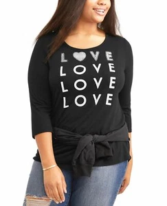 NO BOUNDARIES TEE Juniors' Plus SIZE 2X BLACK Criss Cross Back Graphic --i5-- - Picture 1 of 3