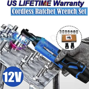 Kit de llaves de trinquete eléctricas inalámbricas de 3/8"" herramienta ángulo recto + 2 baterías + enchufes - Imagen 1 de 11