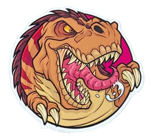 Gruseliger Jura Dinosaurier lustiger Cartoon Aufkleber. Größe 75 mm Durchmesser. - Bild 1 von 3