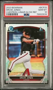 2023 Bowman Chrome Druw Jones #BCP25 Lunar Glow PSA 10 GEM OTTIME CONDIZIONI - Foto 1 di 2