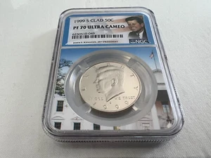 1999-S CLAD KENNEDY HALF DOLLAR  NGC PF70 ULTRA CAMEO PORTRAIT LABEL "TOP POP" - Picture 1 of 4