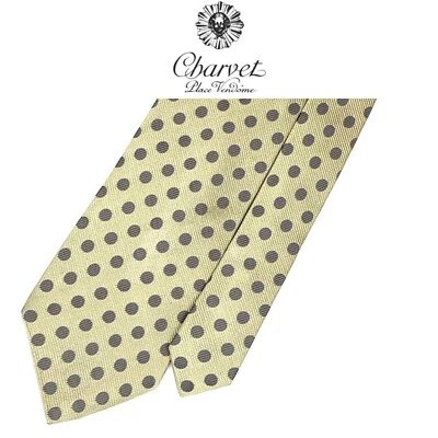 Charvet Place Vendome Green Tie - Grey Striped Polka Dots Micro Pattern Silk   - Image 1 of 4