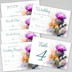 Scottish Wedding Invitations Reception Invites Save Date Evening RSVP Thistle - Picture 1 of 17
