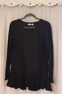 LOGO By Lori Goldstein Women’s L Black Scoop Neck Long Sleeve Ruffle Hem Tunic - Picture 1 of 7