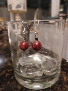 Ruby (man made stone) Earrings. Sterling Silver Hooks. - Picture 1 of 3
