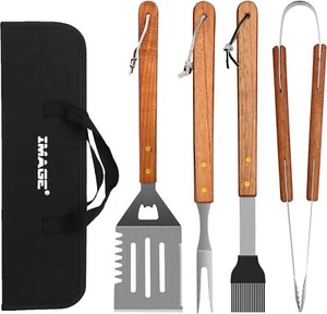 Stainless Steel BBQ Grill Tools Set for Cooking, Outdoor & Camping, 4-Piece - Picture 1 of 9