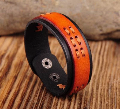 G424 Marrón Clásico Lo último Retro Cáñamo Hombres Cuero Pulsera Brazalete Pulsera Nuevo Foto 1 de 4