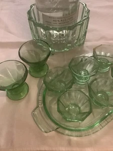 ART DECO, Konvolut Uran Glas?, Flaschen Halter, Schnaps Gläser, Tablett, 10T. - Bild 1 von 6