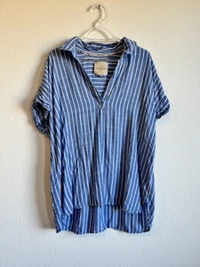 Top tunica donna Casa Cabana blu bianco a righe manica corta scollo a V XL - Foto 1 di 9