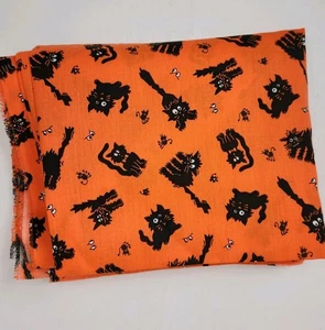 Tela vintage de Halloween gatos negros locos 1,2 yardas naranja - Imagen 1 de 3
