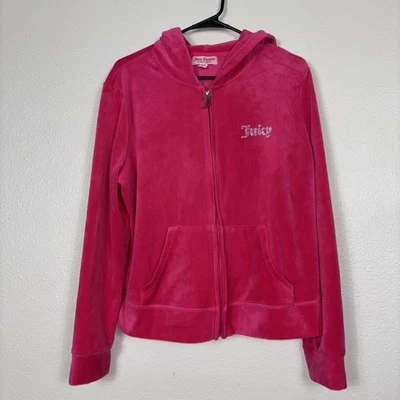 Juicy Couture Pink Velour Zipper Hoodie Jacket Size XL - Image 1 of 4