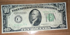1934A $10 C-Philadelphia Note,Green Seal,Circ VF, I 100 Off Center #'s Press - Picture 1 of 2