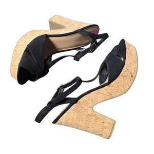 Sun + Stone Größe 11 schwarz & Kork Keilabsatz 5"-Absatz Plateau Sandalen ohne Karton - Bild 1 von 9