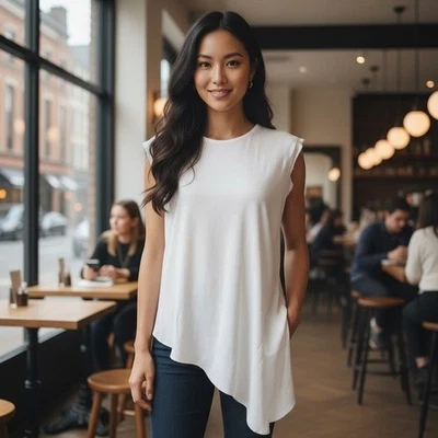 Top túnica Joseph blanco asimétrico sin mangas talla mediana minimalista tranquilo lujo Foto 1 de 4