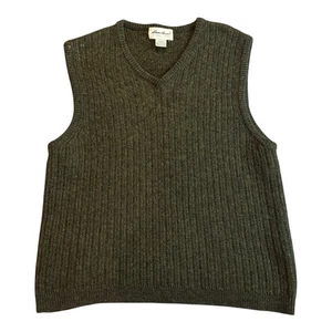 Eddie Bauer Pullover Weste Herren Medium olivgrün 100% Wolle gerippt V-Ausschnitt Strick - Bild 1 von 8