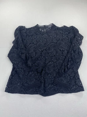Blusa EXPRESS Mujer Negra Crochet Encaje Mangas Volantes Talla L Caprichoso Hada Foto 1 de 4