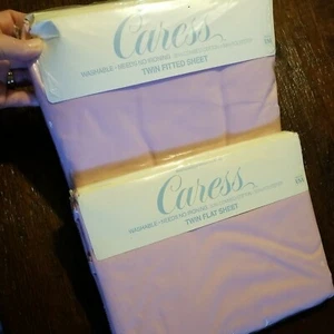 Vintage Combed Cotton Twin Sheet Set Rose PINK Flat & Fitted CARESS by Stevens - Picture 1 of 10
