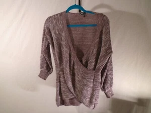 EXPRESS Women’s Cross over Knit Womens Sweater Size SP Brown with white blend - Picture 1 of 6