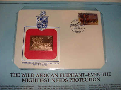Uganda FDC w/ 23 kt gold replica Stamp 1983 African Elephant - Image 1 of 2