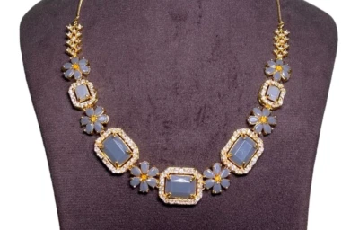 Gray Monalisa Statement Necklace Set ,Gold Plated Earring With Necklace , - Image 1 of 3