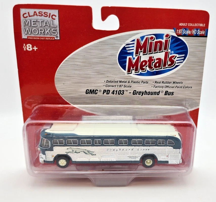 Classic Metal Works Mini Metals HO 1:87 GMC PD 4103 Greyhound Bus. New on Card - Image 1 of 3