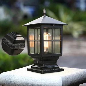 LED Post Light Fixture Outdoor Post Lamp Pole Lantern Street Fence Light Black - Picture 1 of 12