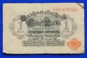 1914 1 Mark Germany Old Vintage Paper Money Banknote Antique Currency Note - Picture 1 of 2