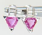 1.90ct natural vivid pink trilliant sapphire diamonds stud earrings 14kt+