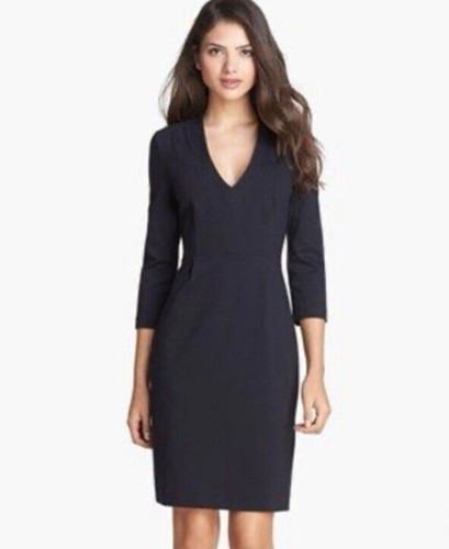 Abito Kate Spade Darlene 4 scollo a V linea A vestito piccolo nero manica 3 4 pintuck