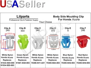 Honda Acura Body Side Moulding Protection Clip Civic Accord CR-V Pilot RL TL - Picture 1 of 1