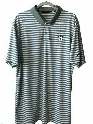 Nike Dri Fit Mens Houston Astros Green Striped Polo Short Sleeve Size 2XL Cover