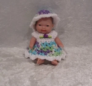 Made to fit 5" BERENGUER BABY #01 Crochet Dress & Hat Set, Handmade Clothes Set - Picture 1 of 5