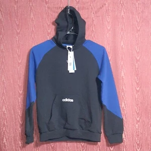 ADIDAS SWEATSHIRT HOODIE MICROFLEECE BLACK & VICTORY BLUE LOGO KIDS MEDIUM NWT - Picture 1 of 8