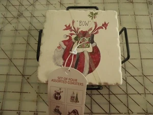 Susan Winget Whimsical SANTA Square Tile Coasters Set of 4 USA NWT CHRISTMAS FUN - Picture 1 of 4