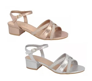 LADIES SPOT ON F1R2118 WIDE FITTING DRESSY LOW HEELED SANDALS - Picture 1 of 3