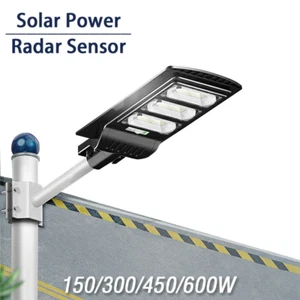 Solar Powered LED Street Flood Lights Outdoor Remote Control Pole Radar Sensor - Picture 1 of 12