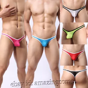 6-Pack Men See-through Mesh Stripe Micro T-back Underwear Bordure G-string Thong - Picture 1 of 1