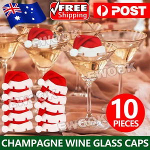 10PCS Christmas Hats Champagne Wine Glass Caps Ornaments Xmas Party Table Decor - Picture 1 of 9