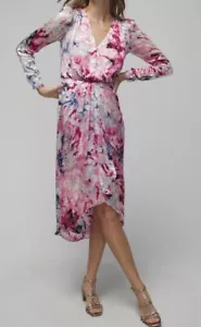 WHBM NWT Long Sleeve Multicolor V-neck Ruched Front Burnout Party Dress Size 2P - Picture 1 of 13