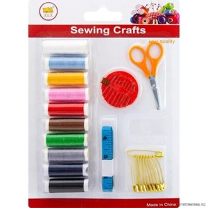 KIT DE ARTESANÍA DE COSTURA SURTIDO ROLLOS DE ROSCA AGUJAS PINES CINTA MÉTRICA TIJERAS HOGAR - Imagen 1 de 1