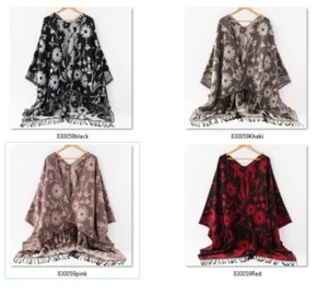 Women's Flower Tassel Shawl Wrap Poncho Cape -Stylish Open Front Cardigan - Picture 1 of 15