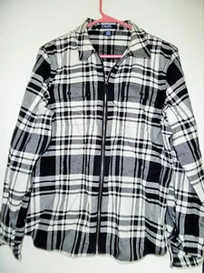 CHAPS Ralph Lauren BLACK & WHITE PLAID  SHIRT JACKET w/ Zipper  SZ L EUC - Picture 1 of 3