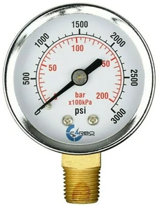 2" Pressure Gauge - Chrome Plated Steel Case, 1/4" NPT, Lower Mnt. 3000 PSI - Picture 1 of 4