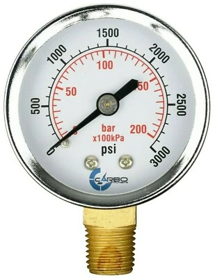 2" Pressure Gauge - Chrome Plated Steel Case, 1/4" NPT, Lower Mnt. 3000 PSI - Image 1 of 4